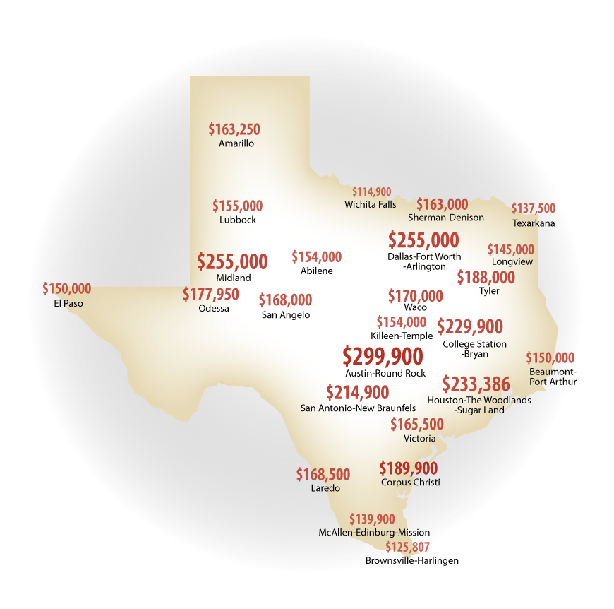 map illustrating 2017 median prices for new and existing homes in the state’s metropolitan areas.